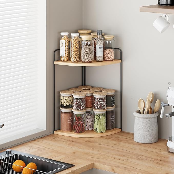 Forest Angle Bathroom Counter Organizer,Countertop Organizer,Vanity Organizers,Bathroom Storage,Bathroom Sink Caddy,Counter Shelf,Corner Counter,Corner Shelves(Black-Burlywood)