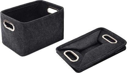 Collapsible Storage Bins Foldable Felt Fabric Storage Basket Organizer Boxes Containers with Handles Metal Handles for Nursery Toys,Kids Room,Clothes,Towels,Magazine (Dark grey）