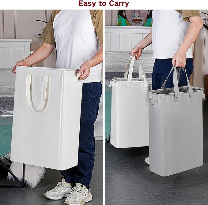 efluky Slim Laundry Basket, Narrow Laundry Hamper with Handles, Collapsible Dirty Clothes Hamper, Tall Laundry Bin for Laundry Room, Dorm and Bedroom, 19.8 Gallon (75L) Grey