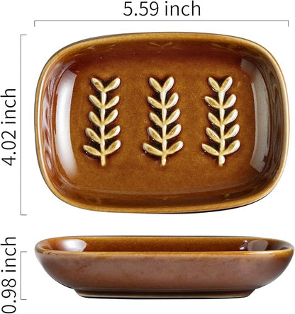 Miamolo Soap Dish for Shower, Ceramic Soap Holder Soap Dishes for Large Bar Soap Sponge, Decorative Soap Saver Tray for Bathroom Kitchen Sink Bathtub, Pro-Environment, Extend Soap Life, Dark Brown