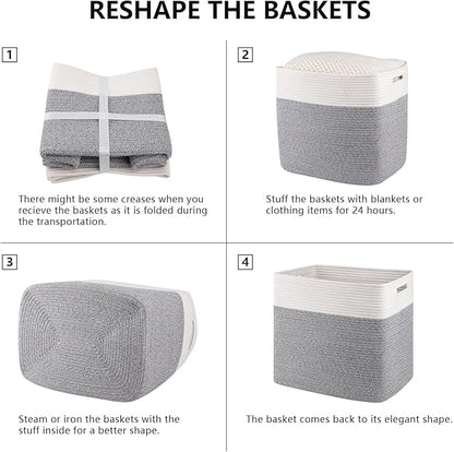 OIAHOMY Storage baskets for Shelf, Toy Storage Basket, Large Collapsible Storage Bins, Blanket Basket Living Room, Closet Storage for Bedroom, 16.5 x 13 x 15 Inches-Pack of 2-Grey