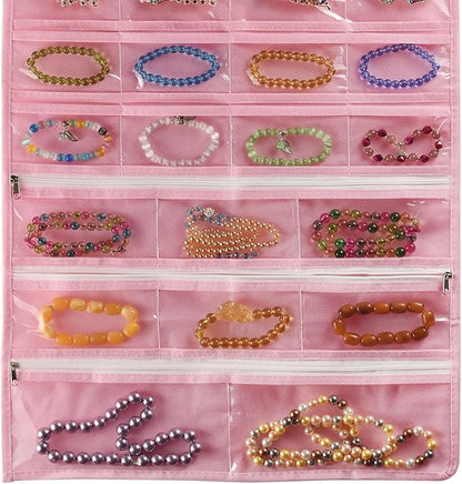BB Brotrade Hanging Jewelry Organizer,Accessories Organizer,56 Pocket Organizer for Holding Jewelries (Pink-56 Pockets)