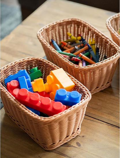 Set of 3 Rectangular Plastic Woven Storage Baskets, Organization Bins for Classroom, Home Decor, or Office Use, 11" x 7" x 5"