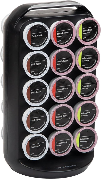 Mind Reader Single Serve Coffee Pod Storage, 30 Pod Capacity, Countertop Organizer, 6.75"L x 6.25"W x 12.5"H, Black