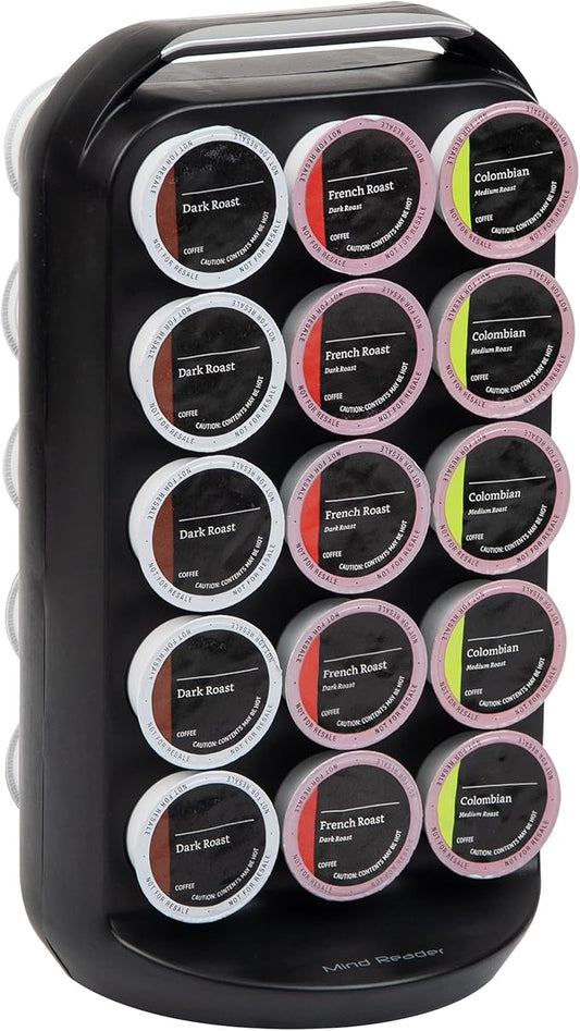 Mind Reader Single Serve Coffee Pod Storage, 30 Pod Capacity, Countertop Organizer, 6.75"L x 6.25"W x 12.5"H, Black
