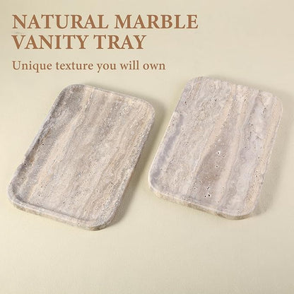 Karibiber Marble Vanity Trays, Travertine Bathroom Tray, Decorative Tray for Dresser Countertop, Grey Stone Serving Holder for Kitchen, Storage Trays for Perfume, Jewelry Candle Organizer