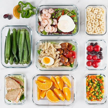 12 Pack Glass Storage Containers Transparent, Stackable Design Meal Prep Containers for Food Storage, Home, Kitchen & Pantry Organization, Microwave/Freezer/Dishwasher Safe