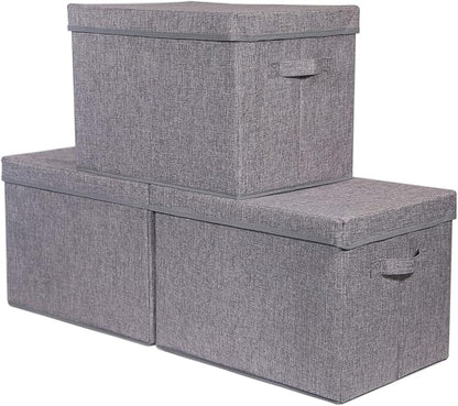 TENABORT 3 Pack Large Foldable Storage Box with Lids Fabric Storage Cube Organizer Cloth Containers Bins Baskets for Closet Clothes Clothing Bed Room