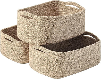 ICERZCZ Small Baskets for Organizing, Woven Storage Baskets for Shelves, Small Rope Basket for Storage, Decorative Little Baskets for Gifts Empty, 13"×8.5"×5.1" (3 Packs) Brown