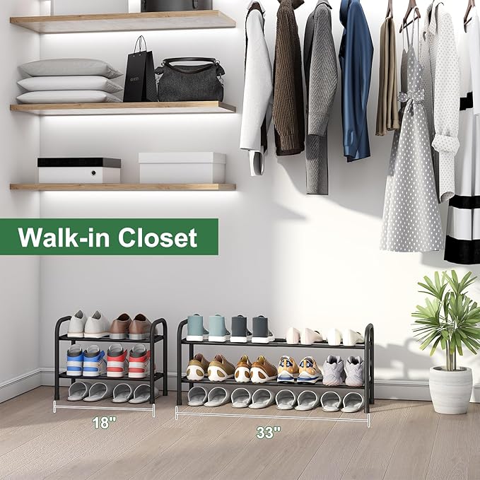 kiplant 2-Tier Shoe Rack for Closet, Expandable Metal Shoe Organizer, Adjustable Shoe Shelf Storage Organizer, Standing Shoe Rack for Entryway Closet Doorway
