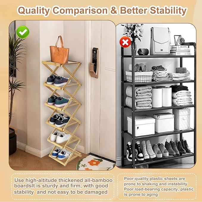 Simcat Shoe Rack for Closet Bamboo Shoe Storage Freestanding Shoe Storage Shelf for Closet, Entryway, Front Door Entrance (5 Layers, Original Color)