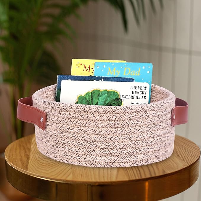 ABenkle Small Storage Basket, Mini Cotton Rope Storage Bin, Cute Tiny Shelf Baskets, Boho Decorative Toy Organizer for Nursery, Spa, Empty Gift Basket - XS, Mixed Brown