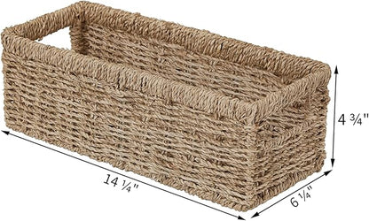 Vagusicc Wicker Storage Basket, Hand-Woven Seagrass Wicker Baskets with Handles, Toilet Paper Basket for Toilet Tank Top, Small Wicke Baskets for Organizing Shelves, 2-Pack, Seagrass