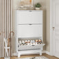 Xixini Shoe Cabinet with 3 Flip Drawers, 54" Tall Narrow Fluted Shoe Storage Organizer for Entryway, Hidden Slim Wooden Shoe Rack Cabinet for Front Door Entrance, Hallway, Living Room, Solid White