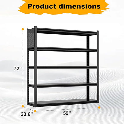 Garage Shelving Units,59" Wide Heavy Duty 5-Tier Metal Storage Shelf with Adjustable Shelves,3000lb Capacity Industrial Shelving for Garage Organization,Basement Storage,WorkshopWarehouse