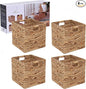 12x12in Storage Baskets Set of 4 Water Hyacinth Baskets,Foldable Handwoven Storage Cubes,Wicker Cube Baskets Laundry Organizer Totes for Home