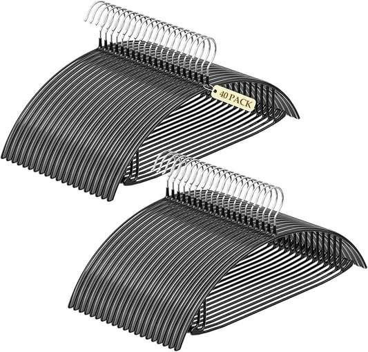 Non-Slip PVC Coating Metal Coat Hangers 40 Pack, Heavy Duty Clothes Hangers, No Shoulder Bumps, Space Saving Hangers for Sweaters, Suits, Shirts, Skirt, Jackets, Black