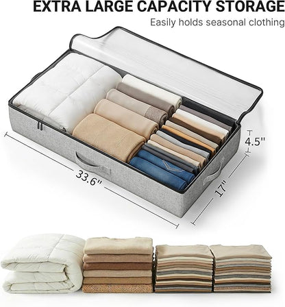 TidyCorner 2-Pack Under Bed Storage Containers, 4.5 Inches Tall Low Profile Underbed Clothes Storage Organizer Bin with Sturdy Sidewalls/Bottom, Underbed Storage Bins 2 Storage Thin Bins