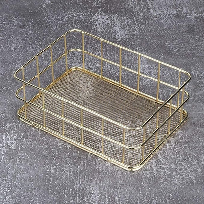 Wire Mesh Basket, 6.7 x 4.7in Golden Desktop Metal Storage Baskets Iron Grid Storage Tray Net Basket Storage Bins for Home Cosmetic Stationery