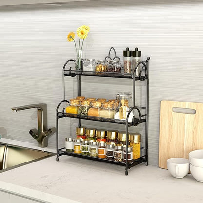 YIUKEA Bathroom Organizer Countertop - 3 Tier Spice Rack Organizer, Counter Organization and Storage for Bathroom, Kitchen, Bedroom, Offices, Foldable