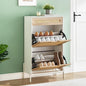 Entryway Shoe Cabinet with 2 Flip Drawers, Slim Freestanding Wooden Shoe Organizer with Linen Front Panels, Space-Saving Closed Shoe Rack for Hallway, Foyer, or Small Apartment(White)