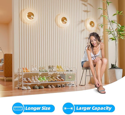 Shoe Rack for Closet, 2 Tier 44 Inch Extra Wide Shoe Storage Organizer for Shelves, Heavy Duty Metal, Easy Assembly, White