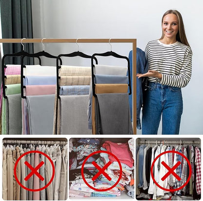 2-Pack Velvet Pants Hangers - Space Saving Multi-Layer Non-Slip Closet Organizers for Jeans, Trousers & Scarves - Ideal Dorm Room Storage Solution for Small Spaces