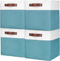 Bagnizer Collapsible Fabric Storage Cubes 11x11 Cube Storage Bins, 4 Pack Closet Baskets Box with Handles for Organizing, Shelf, Toys, Clothes, Home, Office, Nursery (Teal&White)