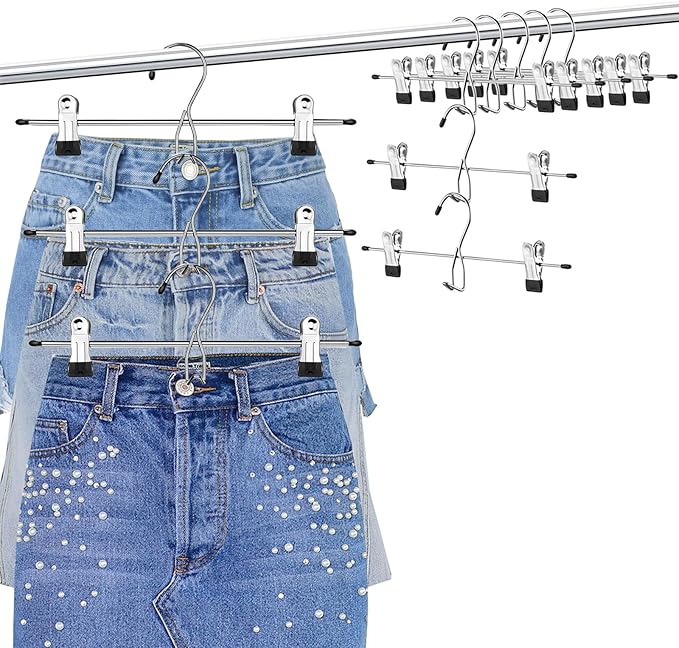 Pants Hangers with Clips, 20 Pack Stackable Skirts Hanger Space Saving, Hanging Closet Organizer and Storage for College Dorm Apartment