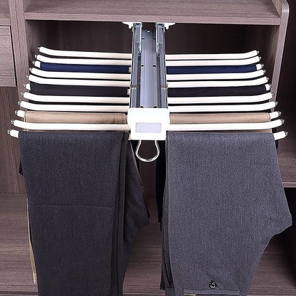 Pull Out Trousers Rack,Extendable Pants Holder,Cabinet Organizers Pants Rack Pant Hanger Rail Top Mount,for Space Saving and Storage,Beige