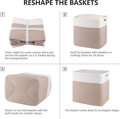 OIAHOMY Storage baskets for Shelf, Large Collapsible Storage Bins, Blanket Basket Living Room, 16.5 x 13 x 15 Inches-Pack of 2-Brown