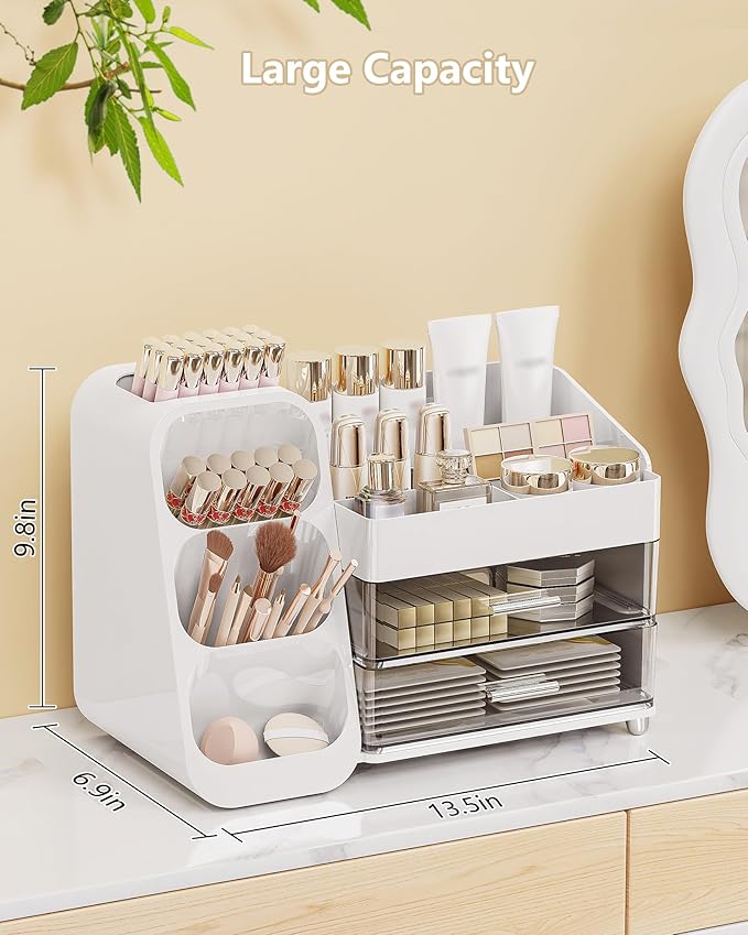 Anylady Large Capacity Makeup Organizer Countertop with Makeup Brush Holder for Vanity, Thickened Material, Bathroom Countertop Organizer Skin Care Perfumes Storage, Teen Girl Gifts for 13-25 Year