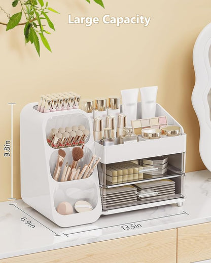 Anylady Large Capacity Makeup Organizer Countertop with Makeup Brush Holder for Vanity, Thickened Material, Bathroom Countertop Organizer Skin Care Perfumes Storage, Teen Girl Gifts for 13-25 Year