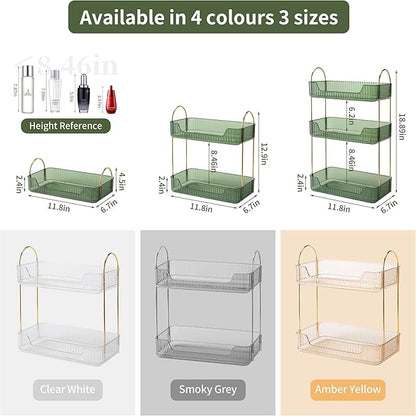YCIA&DONE Bathroom Organizer Countertop, Makeup Storage, Skincare Cosmetic Tray Shelf, Perfume Holder Rack for Vanity Counter, Large Capacity, Easy to Install, Clean, 2 Tiers, Vintage Green