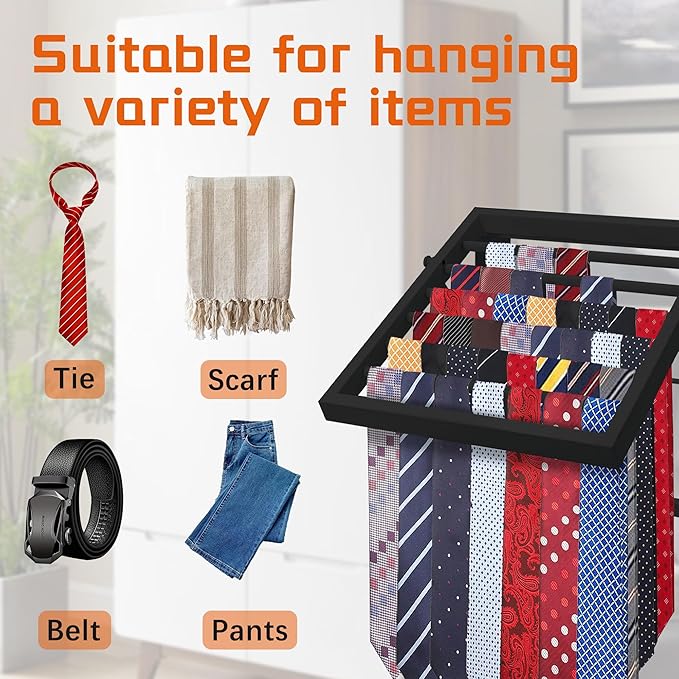 Tie Organizer for Men, Tie Organizer up to 54 Ties, Metal Tie Racks for Men Closet, Tie Holders for Closet, Tie Rack Wall Mounted, Suitable for Ties, Scarves and Belts Organization (Black)