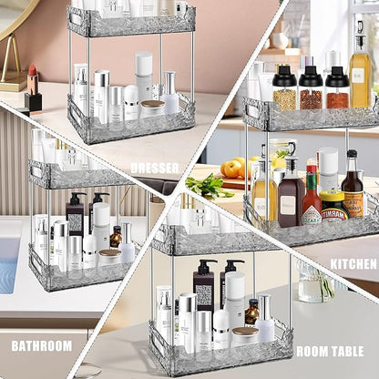 2-Tier Bathroom Counter Organizer Countertop Storage, Dresser Organizer Vanity Tray for Makeup, Perfume Organizer Cosmetics Skincare Shelf - Grey
