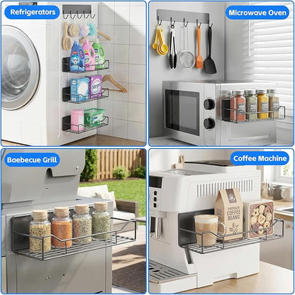 Magnetic Spice Rack for Refrigerator, 5 Pack Magnetic Fridge Organizer Shelves, Strong Magnet, No Drilling, Space Saving Shelf Organizer for Kitchen, Refrigerator & Laundry Room Storage (Grey)
