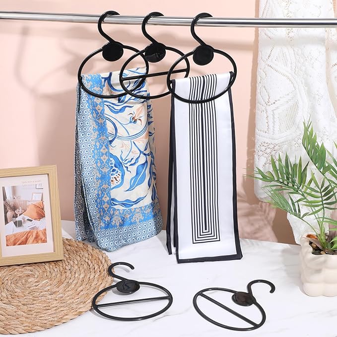 80 Pcs Scarf Hangers, Plastic Scarf Holder Organizer with Center Bar, Space Saving Clothes Hanger for Scarves, Ties, Belts, Headbands (Black)