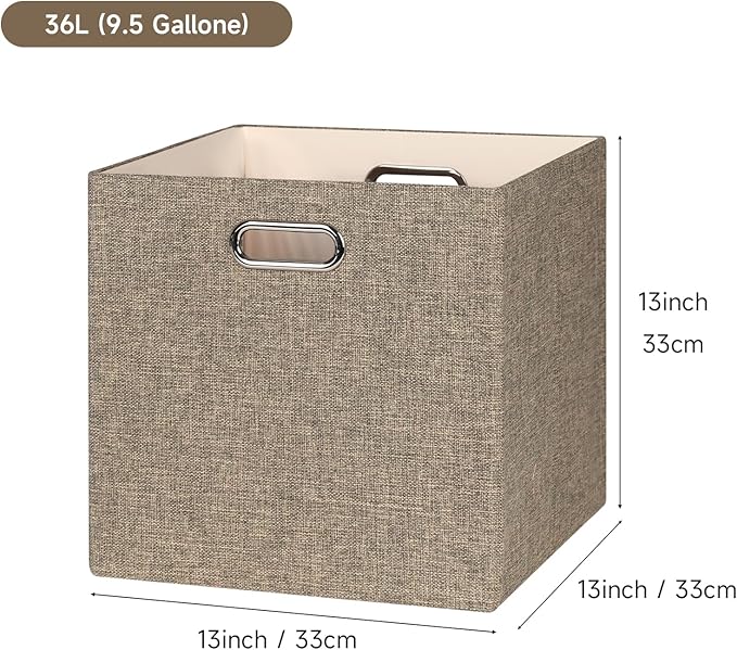Posprica Collapsible Storage Bins,13×13 Foldable Storage Cube Boxes Fabric Drawer Fabric Storage Bins Vinyl Record Light Coffee, 4 Pack
