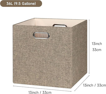 Posprica Collapsible Storage Bins,13×13 Foldable Storage Cube Boxes Fabric Drawer Fabric Storage Bins Vinyl Record Light Coffee, 4 Pack