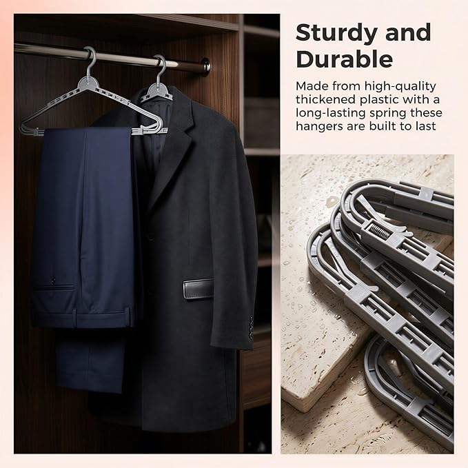 HOUSE DAY Extra Large Adjustable Hangers 4 Pack, Heavy Duty Clothes Hangers with 360° Rotating Hook, Sturdy Plastic Hangers Ideal for Coat,Sweaters, Jackets, Bath Towels, Oversized Garments (Gray)
