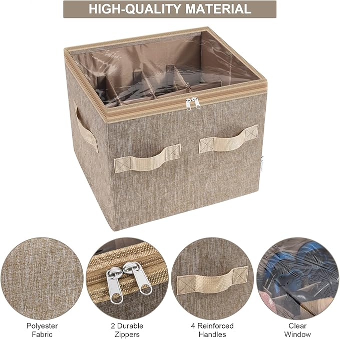 Moteph Shoe Organizer for Closet - Shoe Storage Organizer for Closet Organization with Clear Cover & Adjustable Dividers, Shoe Rack & Basket - (Light Brown, Small - 12 Pairs)