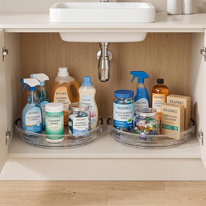 3 Pack Lazy Susan Organizer, Rotating Turntable Spice Rack for Kitchen Storage, Pantry, Cabinet, Fridge & Countertop, Condiment & Seasoning Holder, 9.25", 10.6", 12", Clear