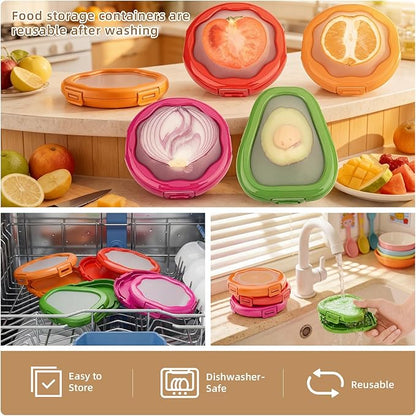 TQRR Avocado Saver and Onion Container-Set of 4 Reusable Silicone Fruit and Vegetable Storage Containers for fridge, Ideal for Apple, Tomatoes, Lemons, Orange and Potatoes