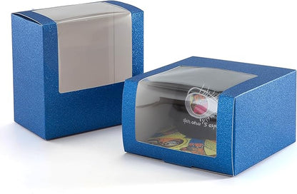 LADYBRO 10 Pack 7.8" x 7.8" x 4.8" Black Gift Boxes with Window Display for Hat Storage Containter for Baseball Caps (Fitted, Snapbacks, Trucker) (Glitter Royal Blue, 7.8" x 7.8" x 4.8")