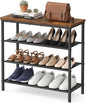 SONGMICS HOME 4-Tier Shoe Rack, Free Standing Shoe Storage Organizer, 12 x 29.7 x 28.2 Inches, Metal Frame with Top Surface for Closet Entryway, Rustic Brown and Black