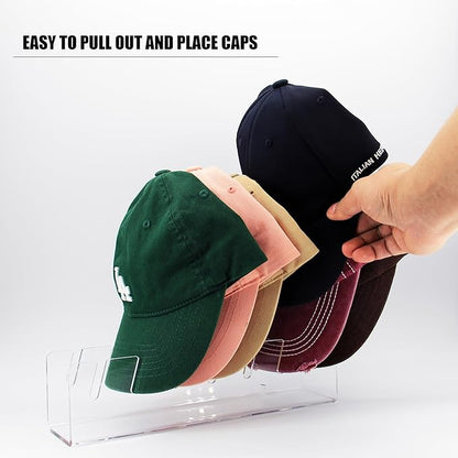 Hat Stand for Baseball Caps 2 Pcs Acrylic Clear Hat Holder Display and Organizer for 14 Baseball Caps, No Install Hat Rack Storage for Closet Bedroom