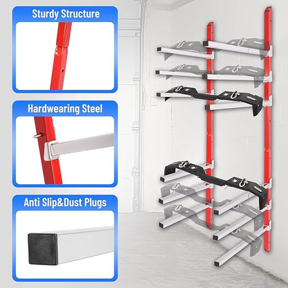 6 Place Wall Mount Bumper Rack Stand, Auto Body Bumper Storage Rack, Load 200LBS/Pair Arms, Adjustable Arms for More Scenarios, Such as Body Repair Parts Storage, Wood Lumber Storage - Red