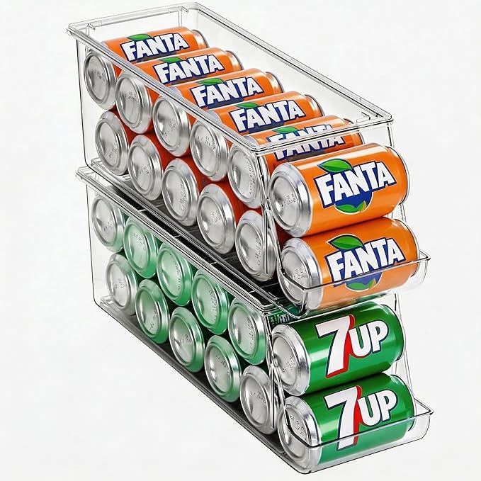 Extra Long and Enlarged Soda Can Dispenser with Lid for Refrigerator -Stackable Drink Organizer for Fridge, Pantry - Holds 12 Cans Each, BPA Free - 2 Pack