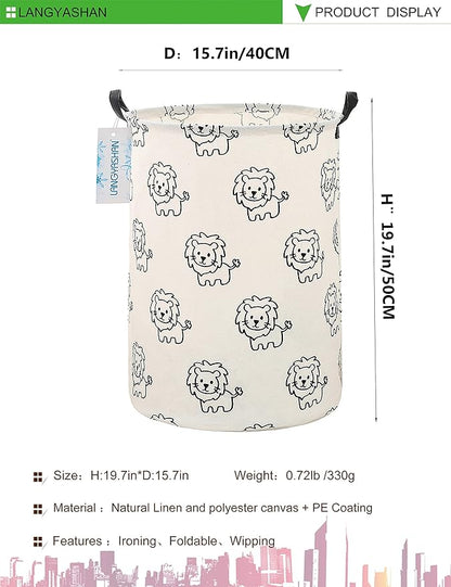 Laundry Basket Canvas Fabric Collapsible Organizer Basket for Storage Bin Toy Bins Gift Baskets Bedroom Clothes Children Nursery Hamper (Lion)